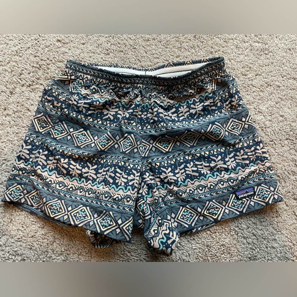 Patagonia Blue Geometric Athletic Shorts